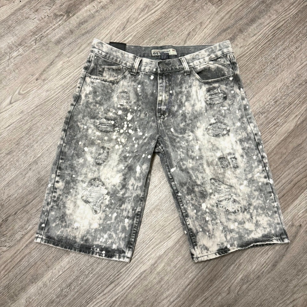 Vintage GS 115 Melrose Slim Fit Distressed Acid Wash Denim Shorts Mens 34 Gray